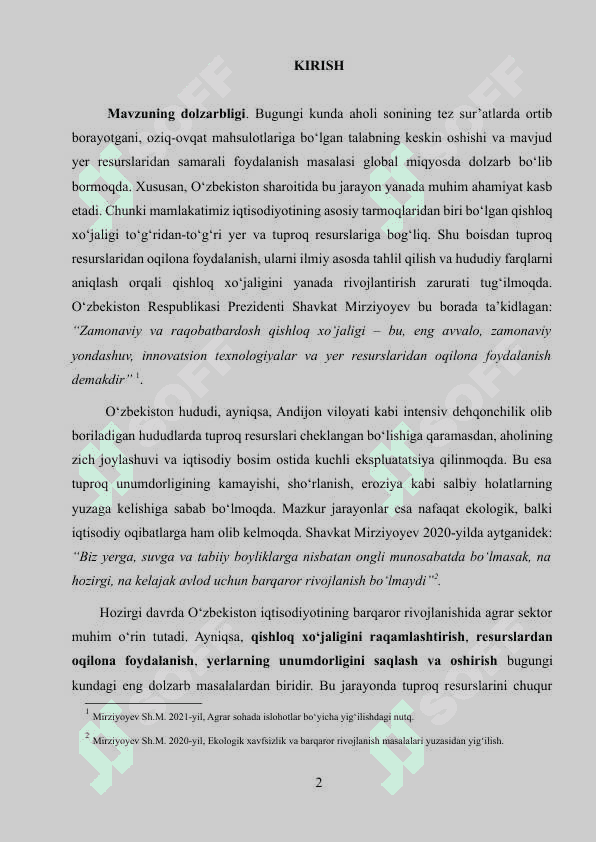 ANDIJON VILOYATI TUPROQLARIDAN  QISHLOQ XOʻJALIK MAQSADLARIDA FOYDALANISHNING IQTISODIY GEOGRAFIK TAHLILI 2