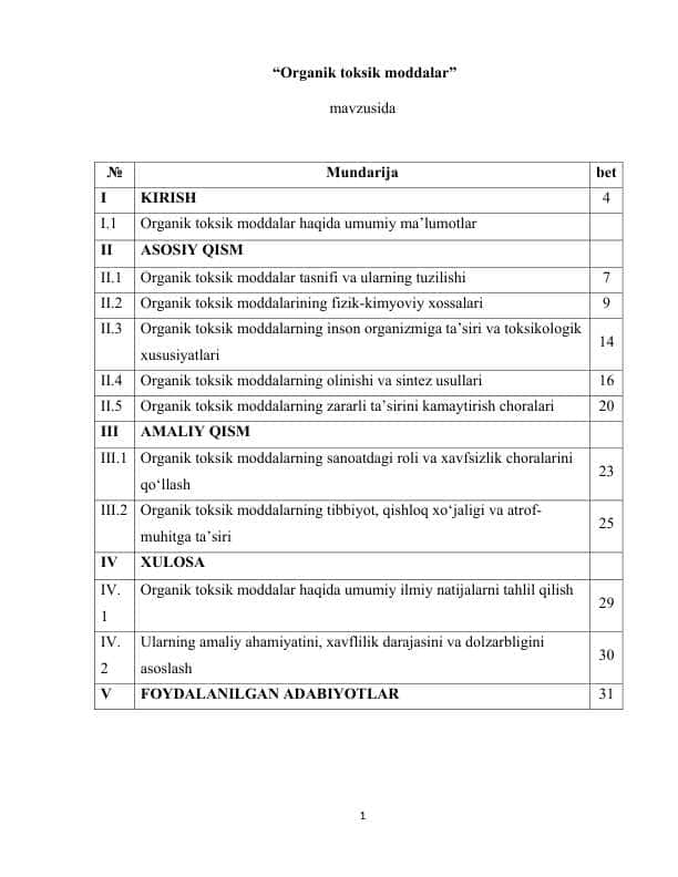 Organik toksik moddalar 1