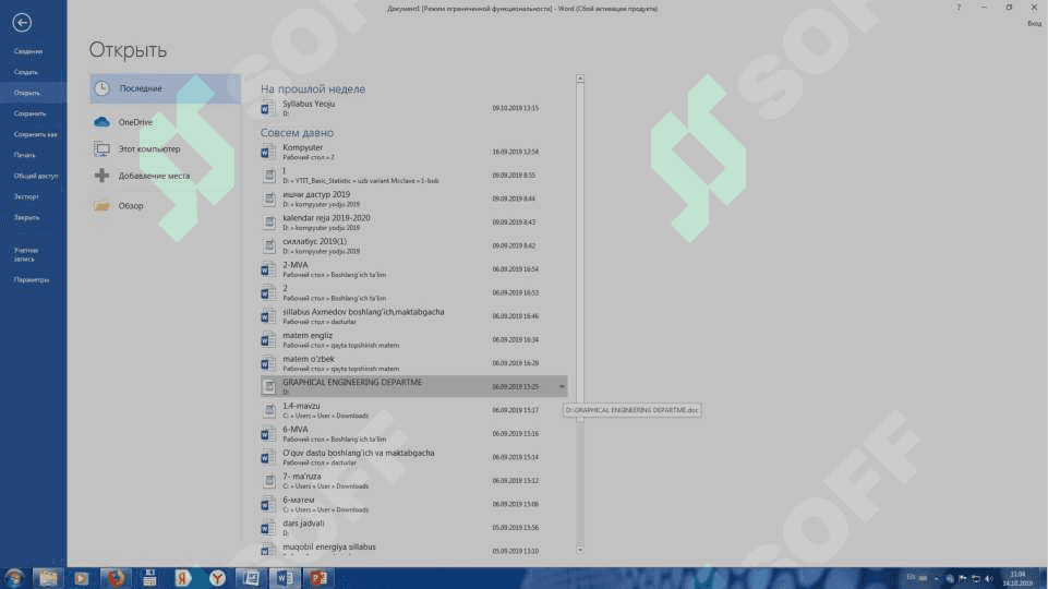 Windows tizimi muhitida matnli axborotlarni yaratish va tahrirlash. Microsoft Word dasturi 8