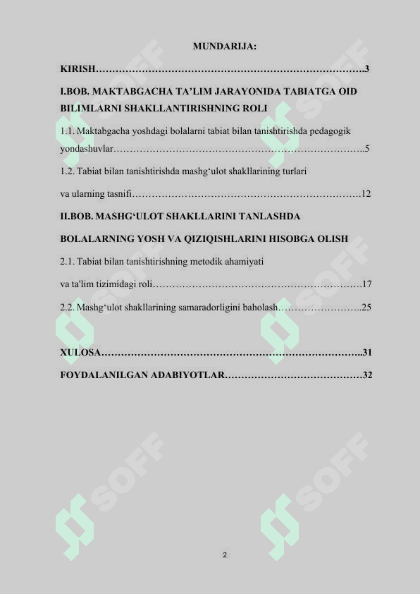 TABIAT BILAN TANISHTIRISH METODIKASI FANIDA MASHG'ULOT SHAKLLARIDAN FOYDALANISH 2