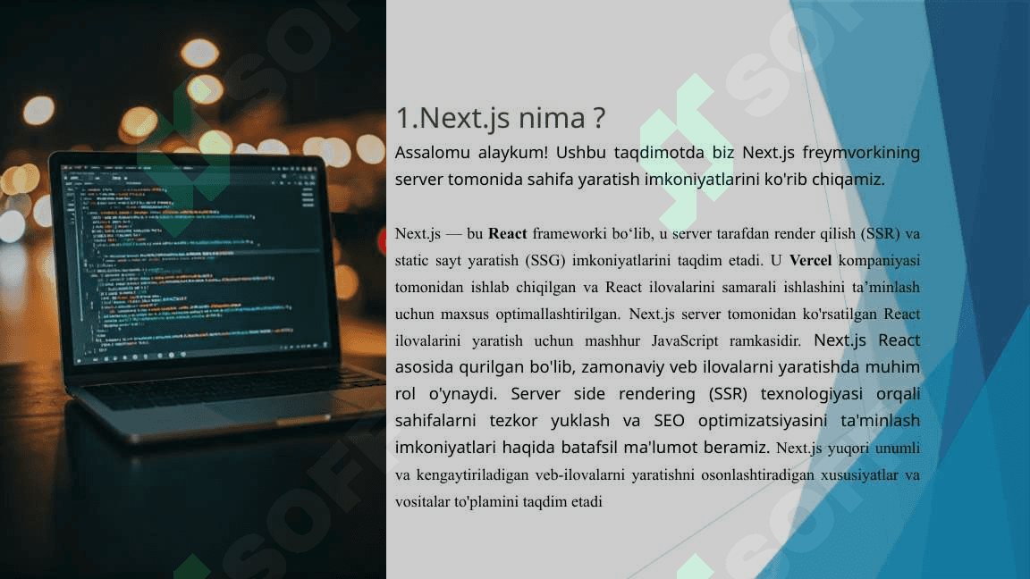Mavzu:Next.js va server tarafdan sahifa yaratish imkoniyatlari 3