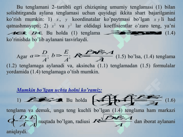 IKKINCHI   TАRTIBLI   EGRI   CHIZIQLАR. Aylana va Ellips 8