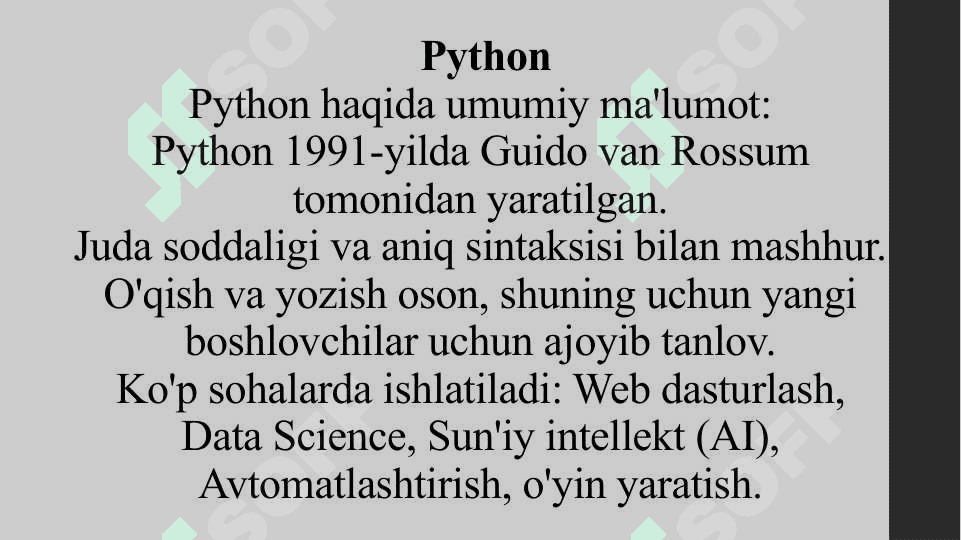 Dasturlash asoslari (Python, Java, C++) 3