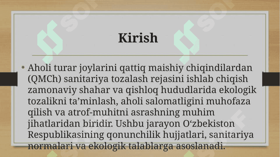 Aholi turar joylarini qattiq maishiy chiqindilardan sanitariya tozalash rejasini ishlab chiqish. 2