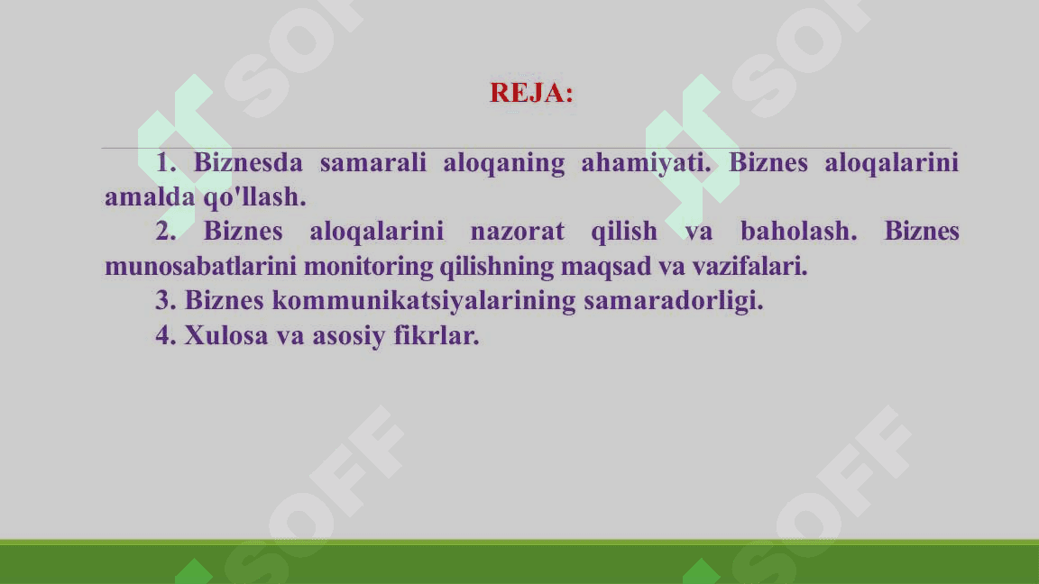 Biznes aloqalarini amalda qo'llash. Biznes aloqalarini nazorat qilish va baholash 2