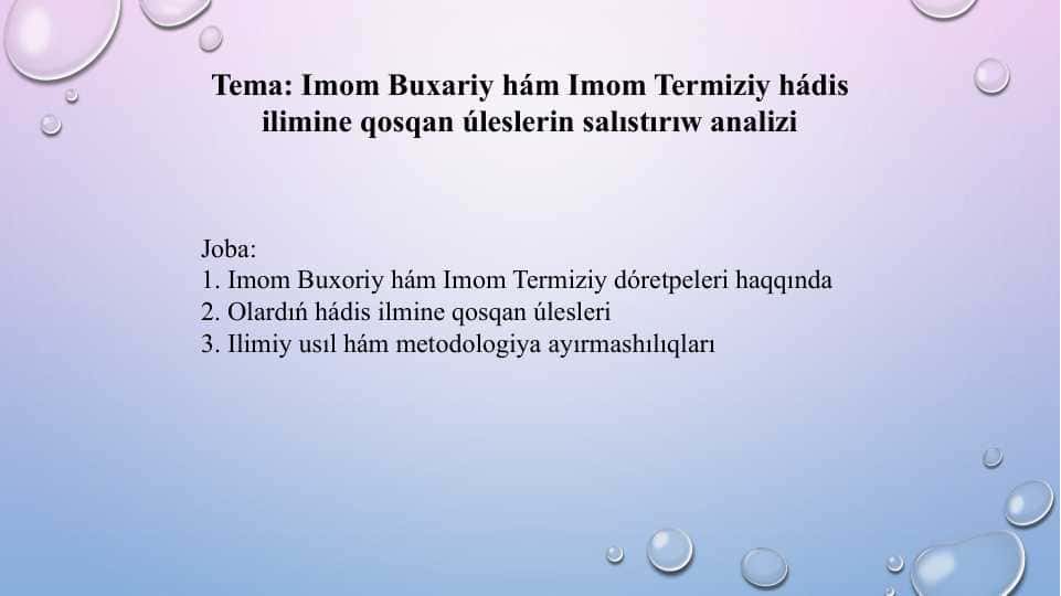 Imom Buxariy hám Imom Termiziy hádis ilimine qosqan úleslerin salıstırıw analizi