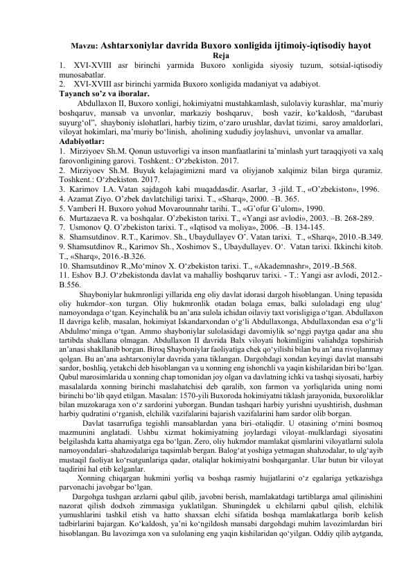 Ashtarxoniylar davrida Buxoro xonligida ijtimoiy-iqtisodiy hayot