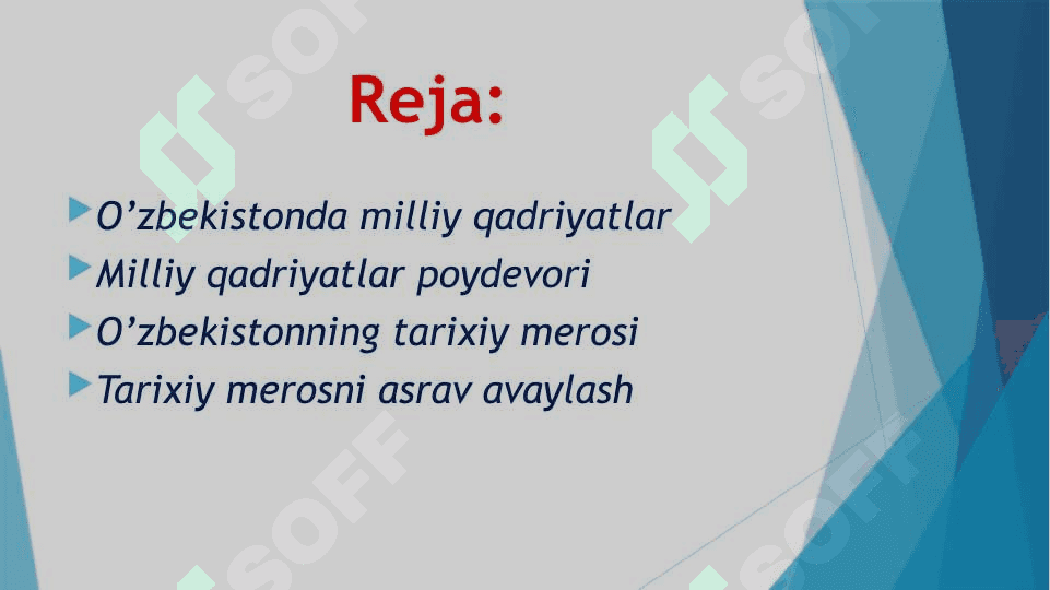 O’zbekistonda milliy qadriyatlar va tarixni tiklash borasida amalga oshiriladigan islohotlar 2