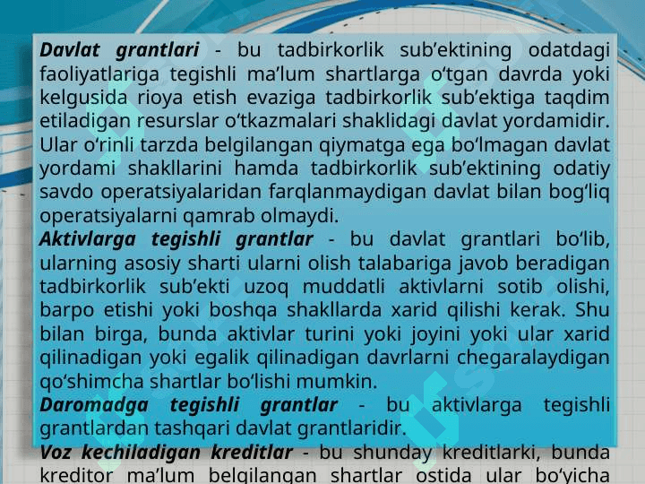 Davlat grantlarini hisobga olish va davlat yordami to‘g‘risida ma’lumotlarni ochib berish 4