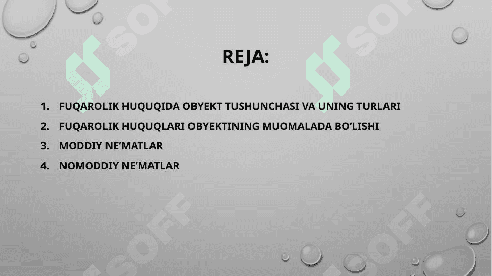 Fuqarolik-huquqiy munosabat obyektlari 2