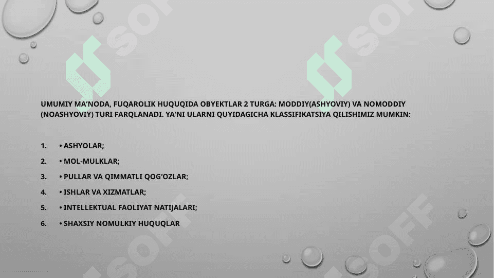 Fuqarolik-huquqiy munosabat obyektlari 4