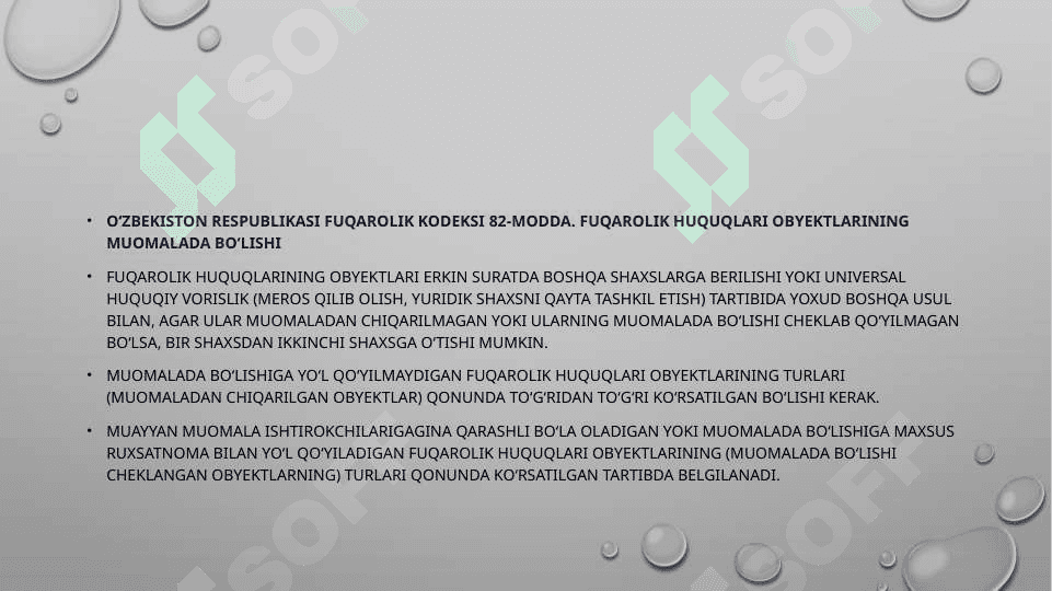 Fuqarolik-huquqiy munosabat obyektlari 7