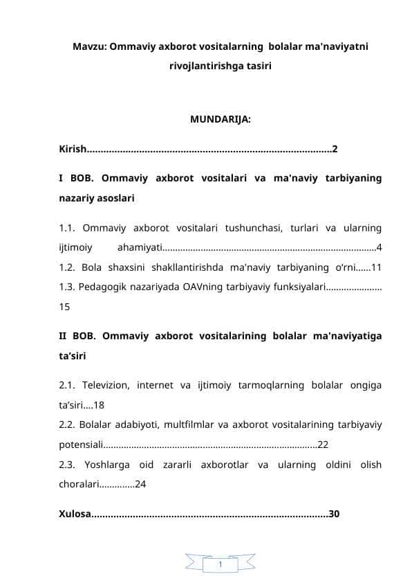 Ommaviy axborot vositalarning  bolalar ma'naviyatni rivojlantirishga tasiri