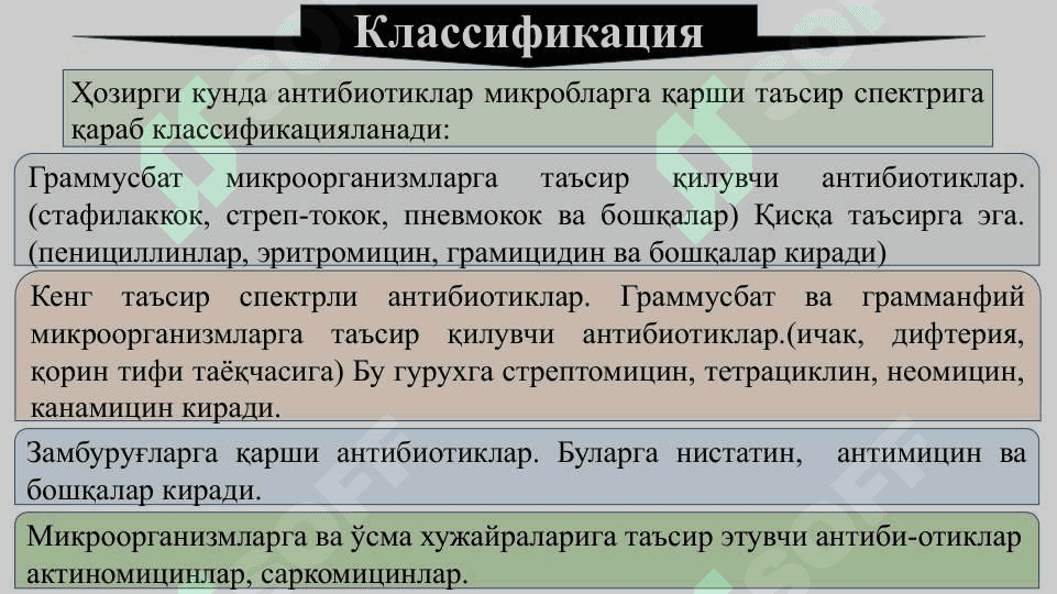 Антибиотиклар гуруҳига кирган дори воситалари. Пенициллинлар 4
