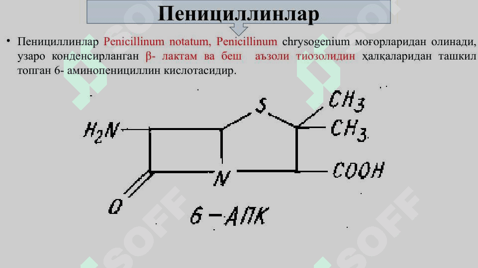 Антибиотиклар гуруҳига кирган дори воситалари. Пенициллинлар 8