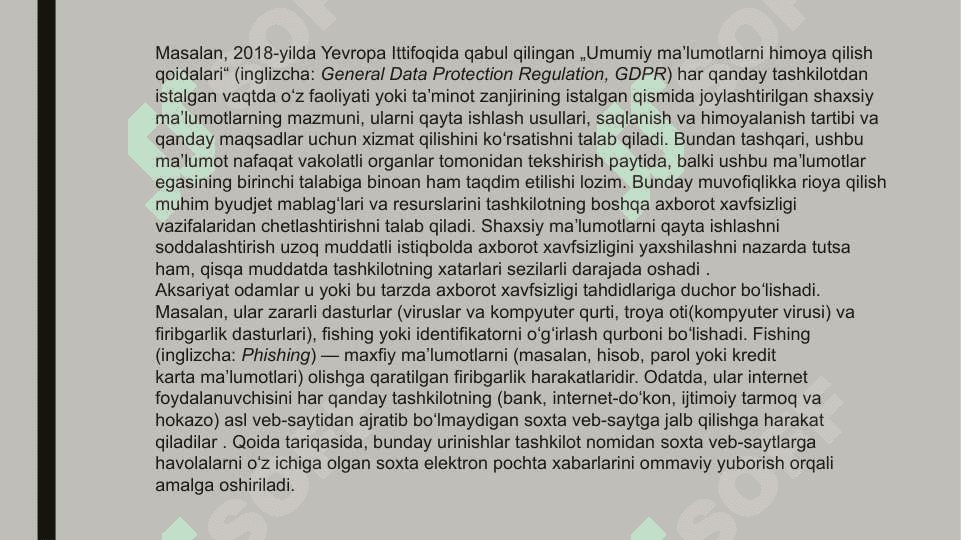 AXBOROT XAVFSIZLIGI VA AXBOROTLARNI HIMOYALASHNING TEXNIK VA DASTURIY VOSITALARI 5
