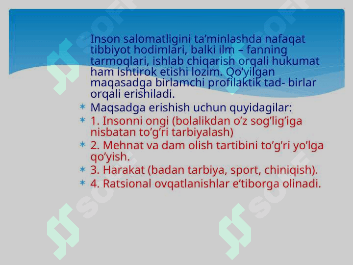 Salomatlik haqida tushuncha, kasallikni oldini olish 7