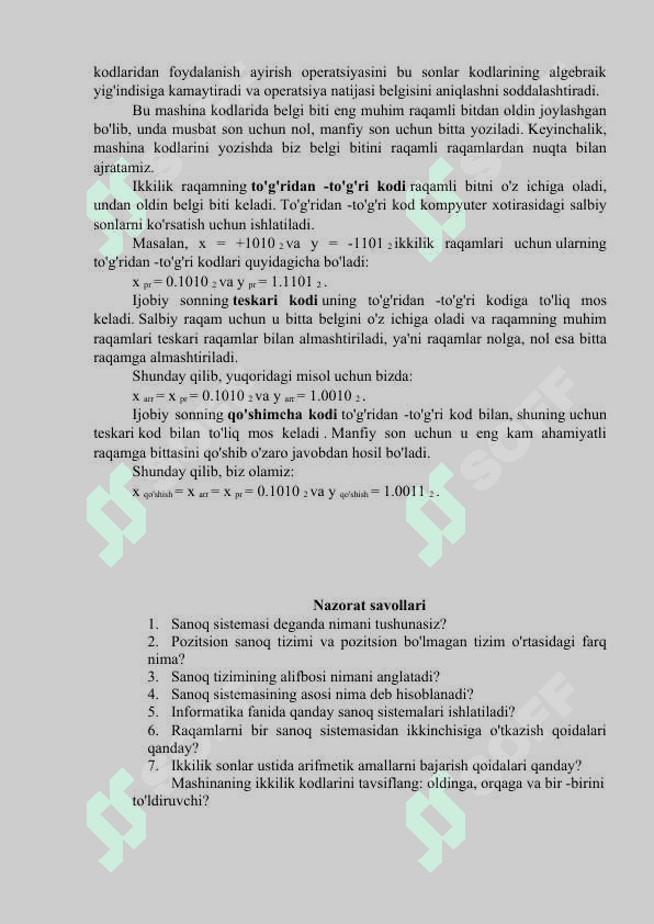 Sanoq tizimlarida sonlar bilan ishlash 5