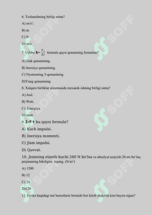 Fizikadan testlar (50 ta) 2