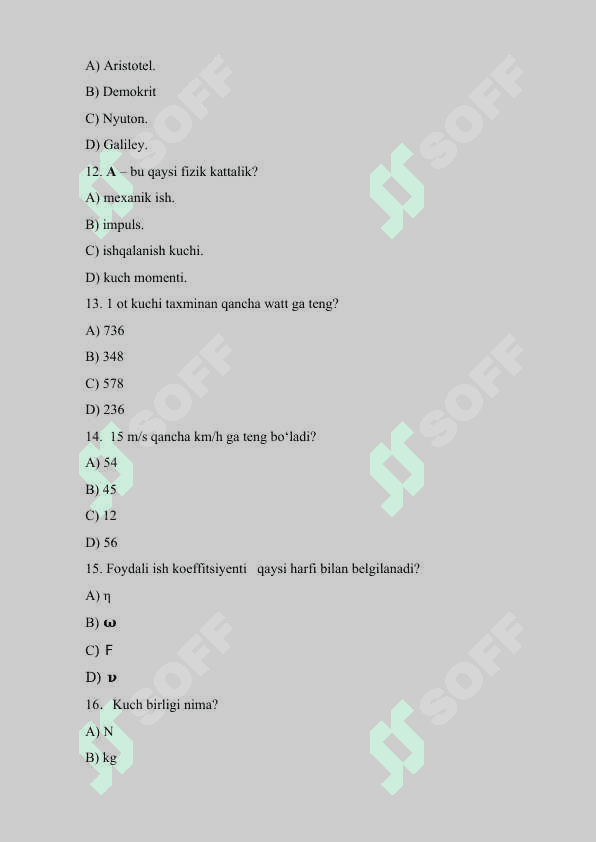 Fizikadan testlar (50 ta) 3