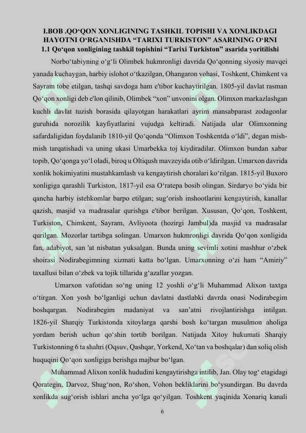 Mirza Olim Mahdum hojini "Tarixiy Turkiston" asari  kurs ishi 6