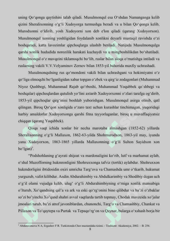 Mirza Olim Mahdum hojini "Tarixiy Turkiston" asari  kurs ishi 8