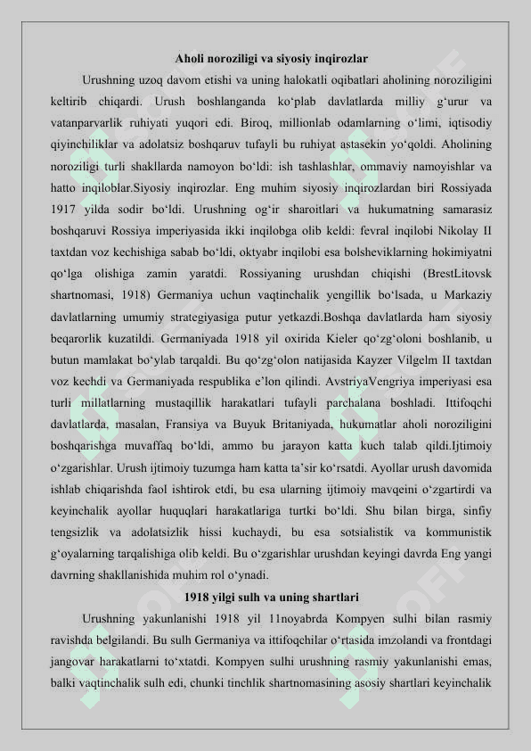 I Jahon urushining nihoyasi va insoniyat tarixida Eng yangi davrning boshlanishi 25 4