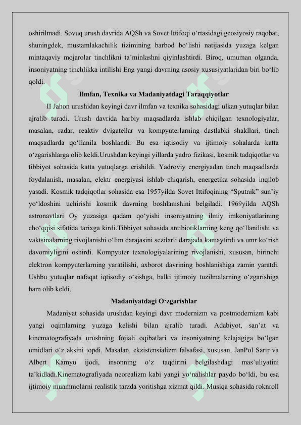 I Jahon urushining nihoyasi va insoniyat tarixida Eng yangi davrning boshlanishi 25 7