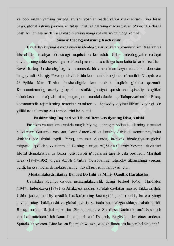 I Jahon urushining nihoyasi va insoniyat tarixida Eng yangi davrning boshlanishi 25 8