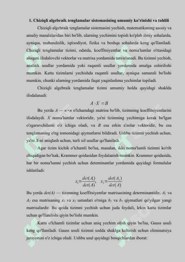 Chiziqli algebraik tenglamalar sistemasini yechishda oddiy iteratsiya va Zeydel usullari, ularning yaqinlashish shartlari 2