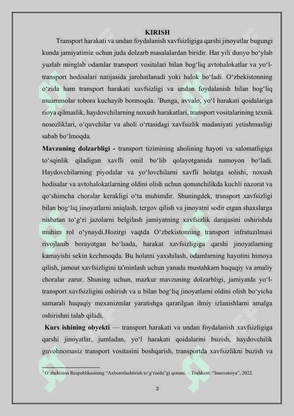 Transport harakati va undan foydalanish xavfsizligiga qarshi jinoyatlarning umumiy tavsifi (nazariya va amaliyot) 3