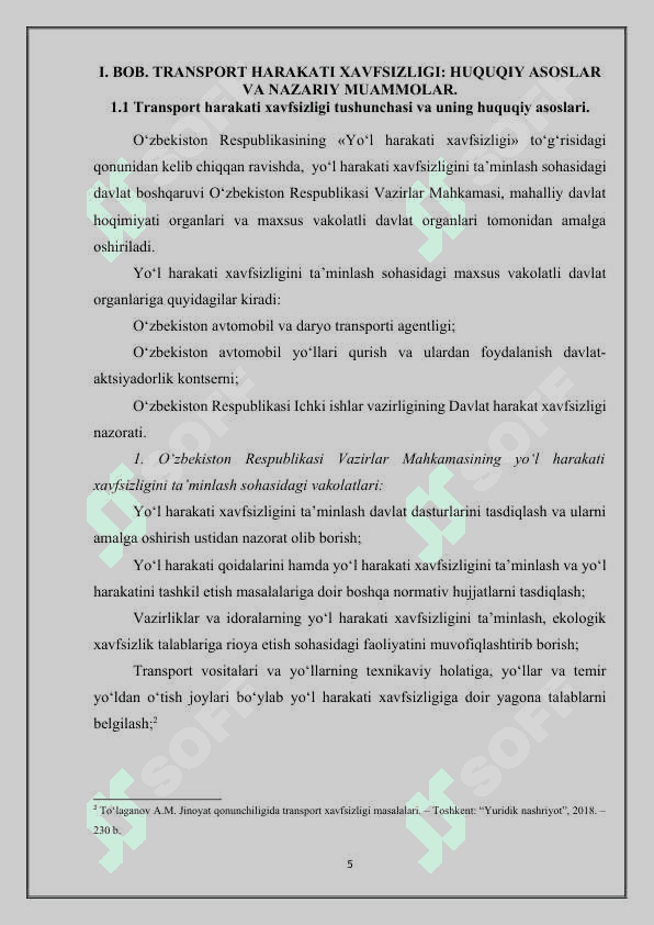 Transport harakati va undan foydalanish xavfsizligiga qarshi jinoyatlarning umumiy tavsifi (nazariya va amaliyot) 5