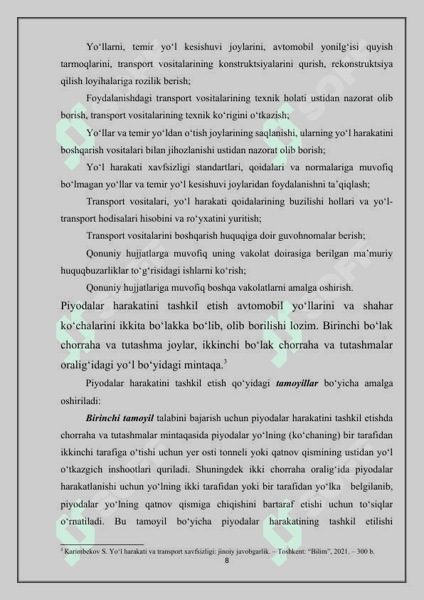 Transport harakati va undan foydalanish xavfsizligiga qarshi jinoyatlarning umumiy tavsifi (nazariya va amaliyot) 8