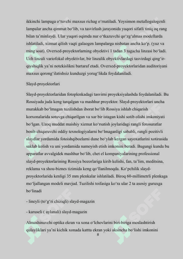 Informatika  va Axborot texnologiyalari fanini  o’qitishda  zamonaviy texnik vositalardan foydalanish 8