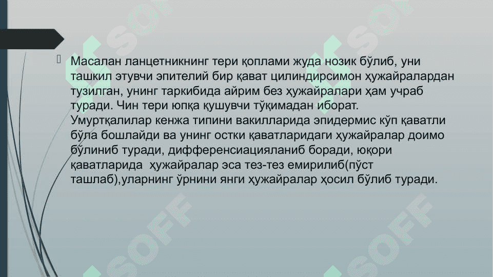 Qoplovchi va Tayanch harakat tizimi     ontofilogenezi 5