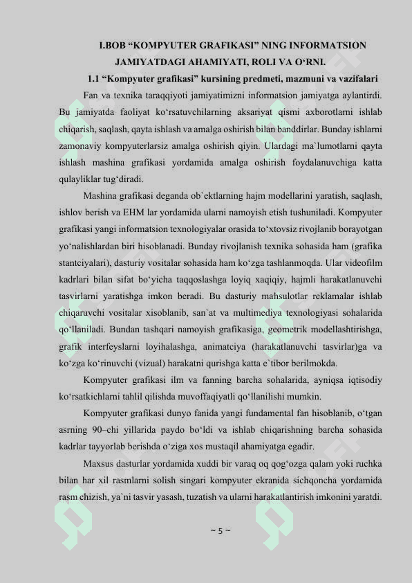 Jamiyatimizda kompyuter grafikasining qo‘llanish sohalari va rivojlanish istiqbollari 5