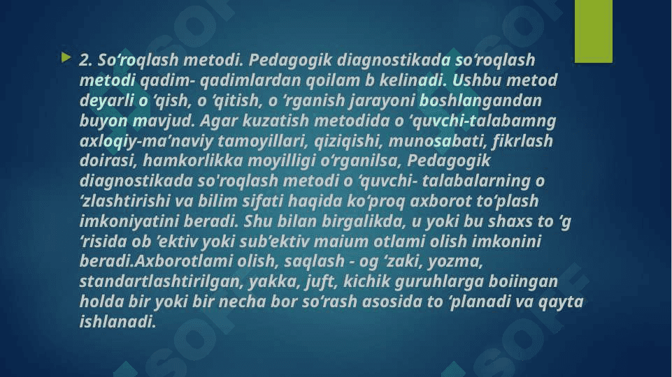 PEDAGOGIK DIAGNISTIKANING SO’ROQLASH VA TEST METODI 3