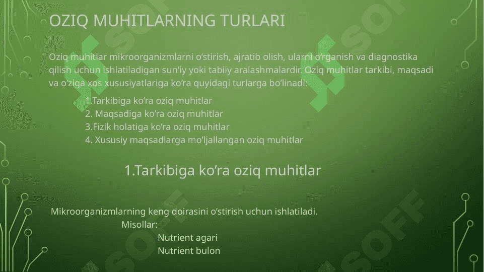 Oziq  muhitlar : anaerob va aerob bakteriyalarni ajratib olishda qo’llaniladigan oziq muhitlar 5