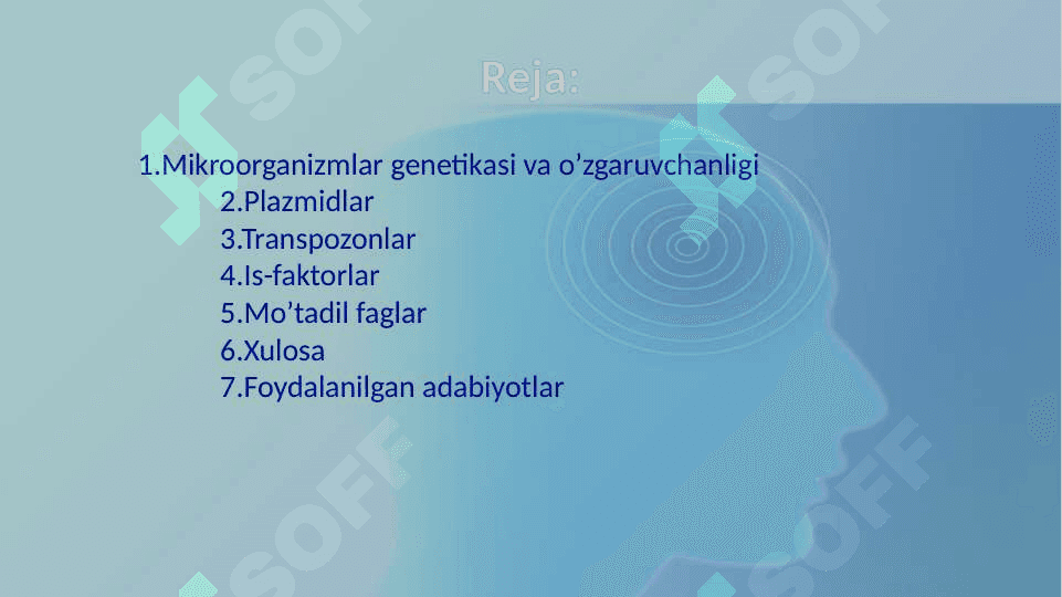 Mikroorganizmlarning genetikasi va o’zgaruvchanligi.Bakteriya irsiyatining xromosomaga taalluqli bo’lmagan omillari(Plazmidlar,transpozonlar ,Is-faktorlar,mo’tadil faglar) 2