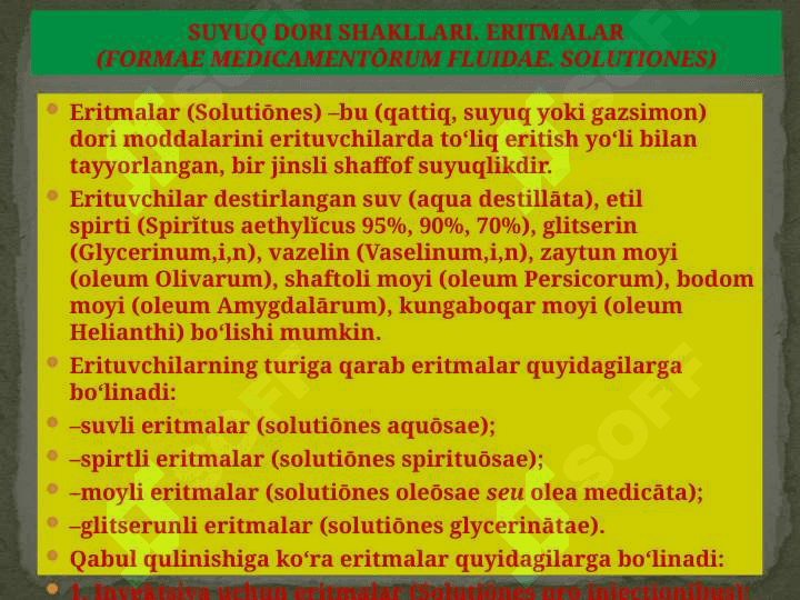 LOTIN TILI. SUYUQ DORI SHAKLLARINING   RETSEPTLARDA  YOZILISHI. RETSEPTDA QO‘SHIMCHA YOZUVLAR 4