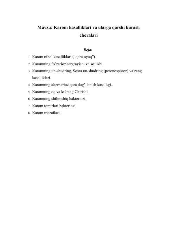 Karom kasalliklari va ularga qarshi kurash choralari 1