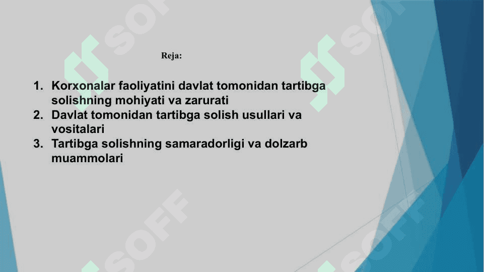 Korxonalar faoliyatini davlat tomonidan tartibga solish.Q 2