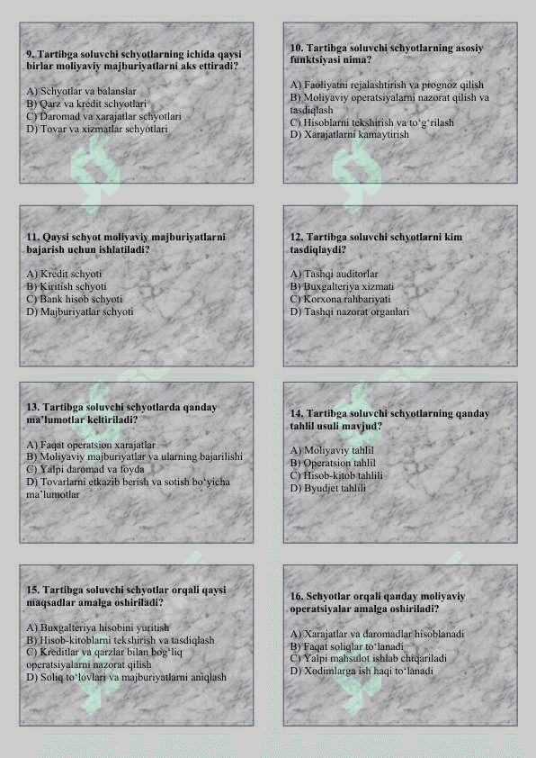 Tartibga soluvchi schyotlar test 2