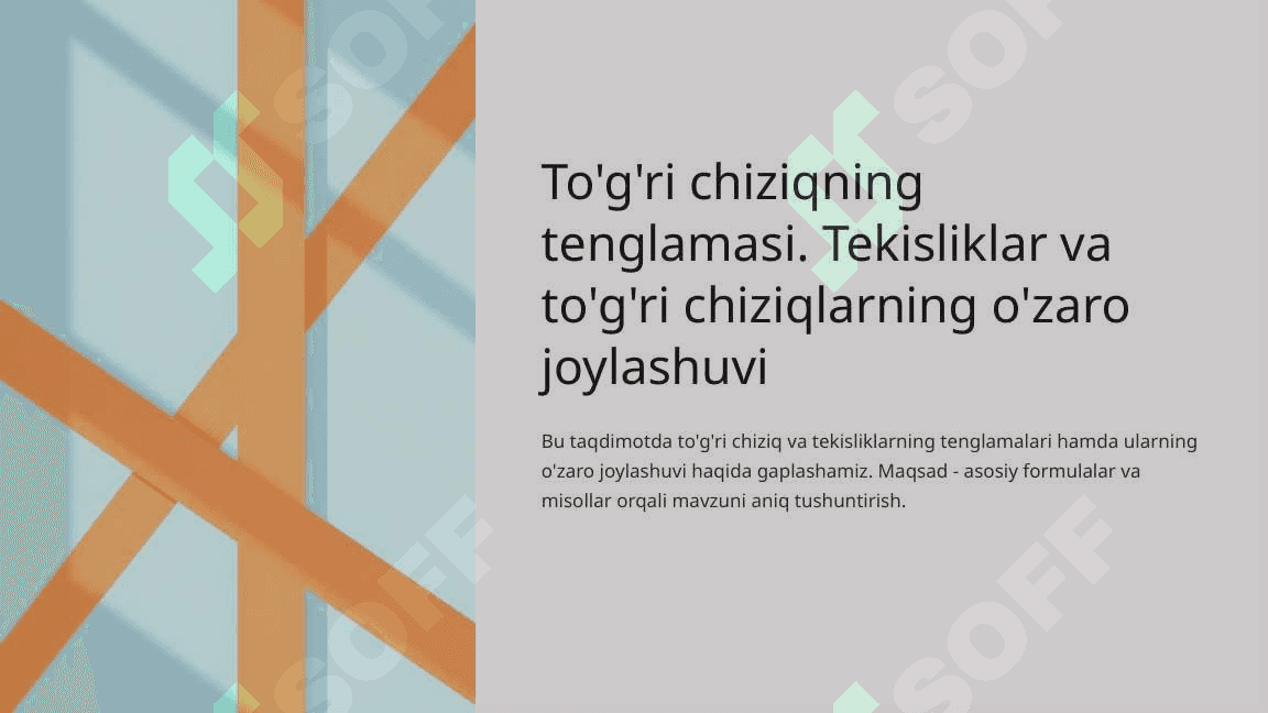 To'g'ri chiziqning tenglamasi. Tekisliklar va to'g'ri chiziqlarning o'zaro joylashuvi 2