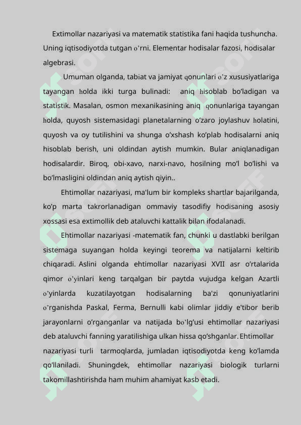 Extimollar nazariyasi statistikasi 2