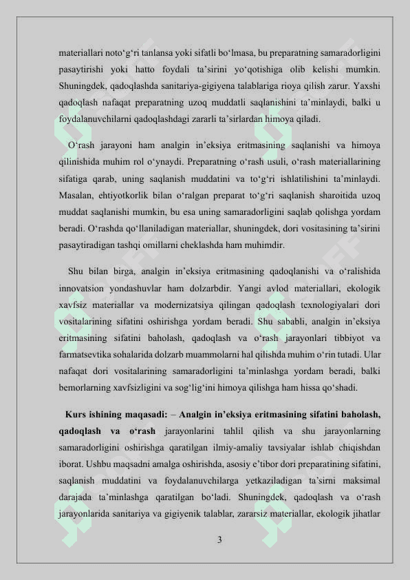 Analgin in’eksiya uchun eritmasini sifatini baholash, qadoqlash va o‘rash. 3