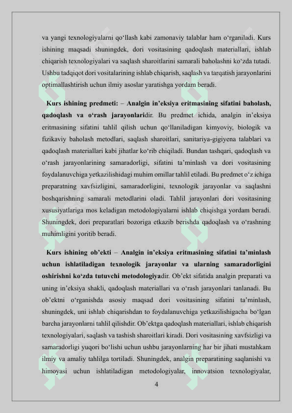 Analgin in’eksiya uchun eritmasini sifatini baholash, qadoqlash va o‘rash. 4