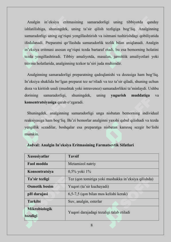 Analgin in’eksiya uchun eritmasini sifatini baholash, qadoqlash va o‘rash. 8