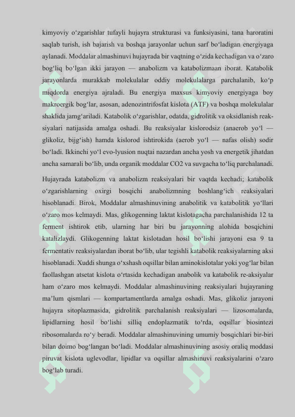 Metabolizm jarayonida energiya hosil bo’lishi 3