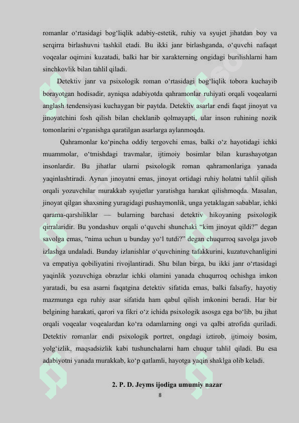 Fillis Doroti Jeymsning " Cover Her Face" asarlarida inson ruhiyati va detektiv janrning uyg'unligi 8